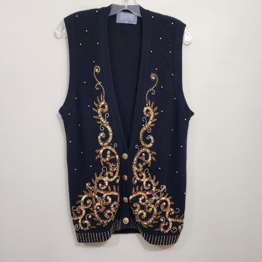 Marisa Christina collection vintage lambswool blend sequin beaded sweater vest